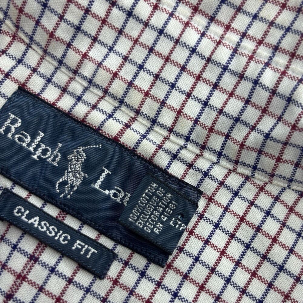 Ralph Lauren Men's M Classic Fit White Plaid Long Sleeve Button Down Shirt - Picture 8 of 8